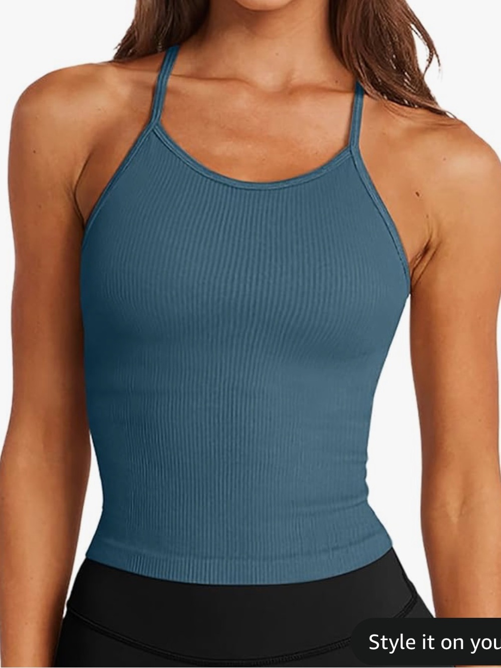 Workout Gym Ribbed Tank Top in Teal Blue